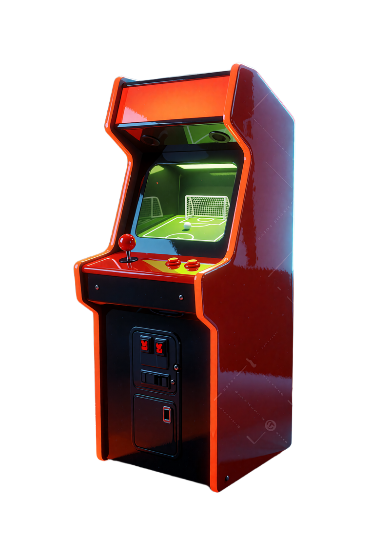 Automat arcade Penalty Duel z miniaturowym polem karnym, bramką i piłką - minigra na energie
